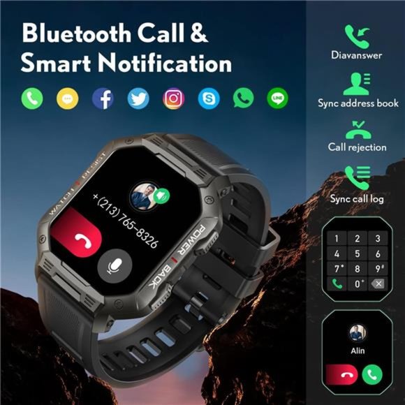 Smart Watch for MenFitness Tracker:Bluetooth (Answer/Make Call)Tactical Military - Picture 2 of 6